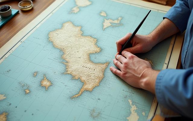 航海図のメンテナンスをしている様子